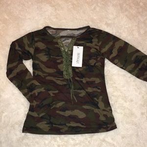 HongQi Military Camo Long Sleeve Top NWT